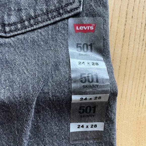 Levi’s 501 skinny Womans Dark Gray Jeans Button Fly High Rise size 24x28 raw hem - Picture 6 of 10